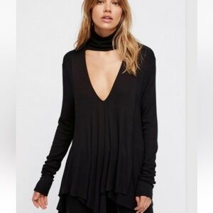 Free People Uptown Turtleneck Tunic Black Long Sleeves Small